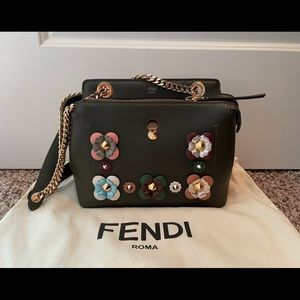 Fendi Green Studded Small Dotcom Chain Shoulder or crossbody bag.